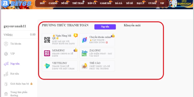 cách nạp tiền bet88