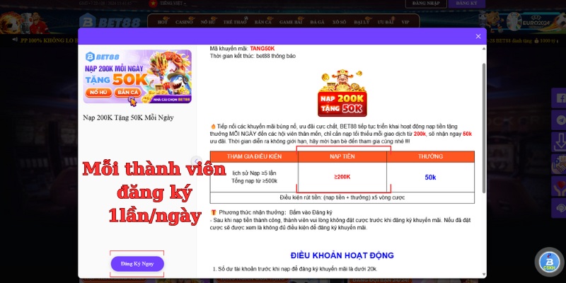 khuyến mãi bet88 nạp 200k tặng 50k